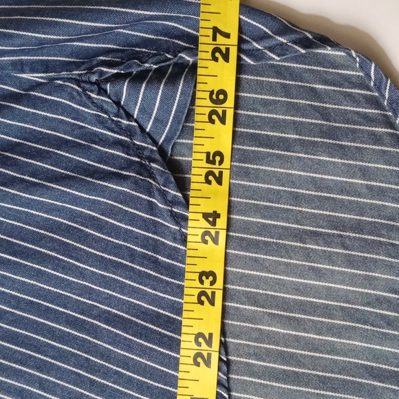 Jane + Delancey Blue White Pinstripe Long Sleeve Button Down Boyfriend Shirt 1X - Picture 14 of 14